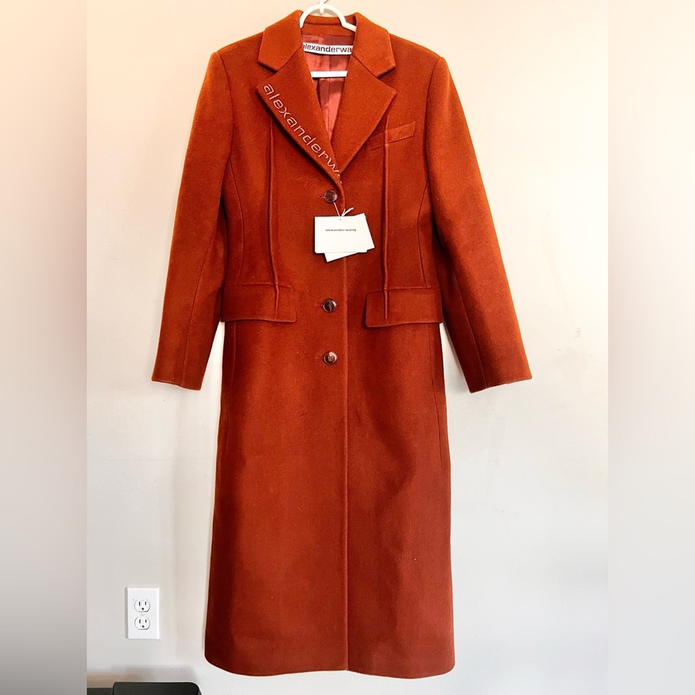 NWT Alexander Wang Long Darted Single Breasted Wool BlendCoat Sz M Hailey Bieber - Picture 4 of 11